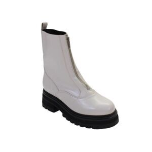 Aster Womens Leather Platform Zip Up Ankle Boots White Size 7.5